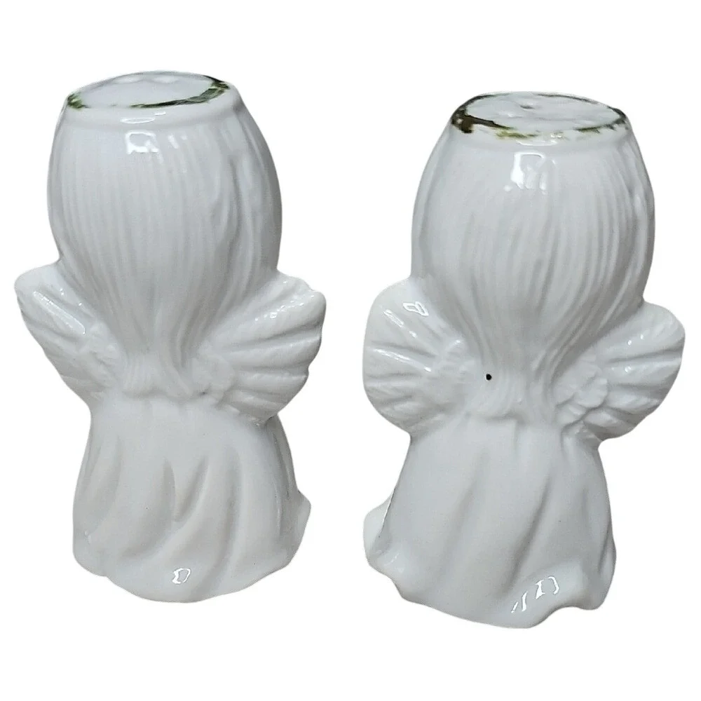 Vntg. Holiday Halo Angels Salt & Pepper‎ Shakers, White Porcelain, Pre-Owned